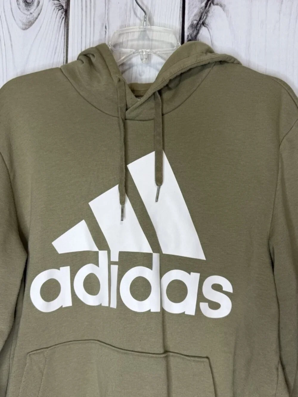 Adidas Pullover Hooded Sweatshirt Mens Sz L Olive Green Three Stripes Logo